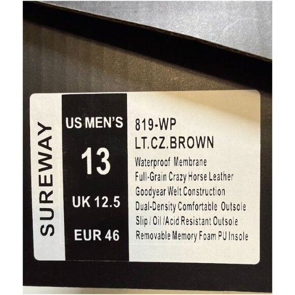 Sureway Mens Moc Toe Waterproof Work Boots Light Brown Size 13 NEW